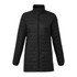 A lightweight, packable insulated puffer jacket in black with a high collar and zip front. Features two side pockets and branding.