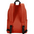 A red laptop backpack with adjustable straps, featuring side pockets and a branding logo.