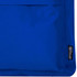 A blue laptop backpack made from recycled materials, featuring a front pocket and a label indicating its eco-friendly design.