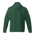 A green men's TOBA packable rain jacket featuring a hood and a back view. It has a logo on the sleeve.