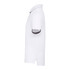 A white men's performance polo shirt with a contrasting collar and cuffs, featuring a logo.