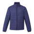 A navy lightweight packable insulated puffer jacket with a zip front and side pockets. It features a logo on the chest.