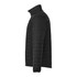 A black packable insulated puffer jacket with a sleek design and a zipped front. Features include a stand collar and side pockets.
