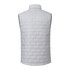 A lightweight, packable insulated puffer vest in light grey with a quilted design and a collar.