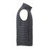 A lightweight, packable insulated puffer vest in dark grey with a zippered pocket and a high collar.