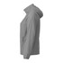 A women's packable rain jacket in grey, featuring a hood and side pockets, with a logo present.