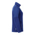 A women's softshell jacket in navy blue with a zippered front and side pockets, featuring a logo.
