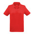 A red women's polo shirt with a classic collar and three buttons, featuring a logo.