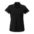 A black short sleeve polo shirt with a v-neck design and contrasting trim. Features a logo.