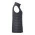 A women's lightweight puffer vest in dark grey, featuring a high collar and sleeveless design with side zippers.