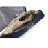 A navy blue tech kit with a tan interior, featuring card slots and a zippered closure. Contains organisational pockets.