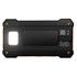 A black and orange solar power bank featuring a rugged design and a branding logo.