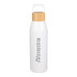 A drink bottle with a white body and bamboo lid, featuring a logo on the side. Holds 1 litre.
