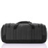 A grey duffle bag with black accents, featuring sturdy handles and multiple straps for easy carrying.