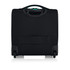A black underseat luggage with wheels and a sturdy handle, featuring a simple design and branding.