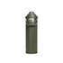 A drink bottle in olive green with a lid and a handle, featuring a logo on the side.