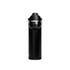 A drink bottle in matte black with a silver band, featuring a handle and a screw-top lid. It has a logo.