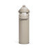 A drink bottle in a light brown shade with a flip straw and a carrying handle, featuring a logo.