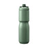 A drink bottle in a matte green finish with a curved design and a black cap, featuring a logo.