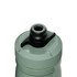 A drink bottle with a grey insulated metal body and a black nozzle cap features a brand logo.