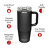 A drink bottle in matte black, featuring a soft handle, leak-proof lid, and vacuum insulated steel design.