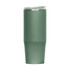 A drink bottle in a matte green finish with a clear lid and a sleek, modern design. It features a logo on the side.