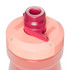 A drink bottle in gradient shades of pink with a red spout and a logo on the cap.