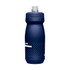 A drink bottle in navy blue with a textured design and a removable spout. It features a logo on the side.