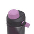 A drink bottle in dark grey with a purple lid and accents, featuring a logo on the side.