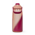 A drink bottle with a gradient design in pink and burgundy, featuring a handle and a matching lid. It has a logo.