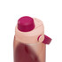 A drink bottle in shades of pink with a grip handle and a lid featuring a logo.