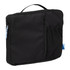 A black organiser case with a zippered pocket and a side mesh pocket, featuring a handle and branding.