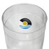 A clear Tritan carry cup featuring a circular logo with waves and sun design. Ideal for drinkware use.