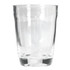 A glass carry cup in clear glass, featuring a rounded design and a smooth finish.