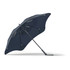A navy blue BLUNT Classic Umbrella with a unique canopy shape, featuring a sturdy black frame and a logo.