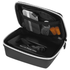 A black zippered travel set case containing various travel accessories, including a drink bottle, tools, and organisation pockets.