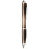 A grey and silver ballpoint pen with a sleek design and a logo on the barrel.