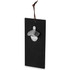 A drink bottle opener with a sleek black design and a silver metal cap, featuring a hanging cord.