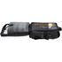 A black laptop bag with multiple compartments, including a padded section and a mesh pocket for accessories.