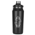 A drink bottle in matte black with a stainless steel top and a logo. It features a vacuum insulated design.