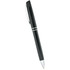 A sleek black metal ballpoint pen with silver accents and a clip, featuring a logo on its surface.