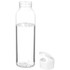 A drink bottle with a transparent design, featuring a white cap and filled with water.
