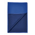 A blue cooling towel with a textured surface on one side and a smooth surface on the other, featuring a logo.