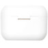 A white charging case for earbuds with a smooth finish and a minimalistic design, featuring a small opening.