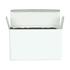 A white cardboard box with flaps open, revealing the inner compartment, but no specific contents visible.