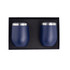A drink set featuring two navy blue insulated cups in a black gift box with a textured foam insert.