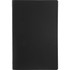 A black bound journal with a solid saddlestitch design, featuring a logo on the cover.