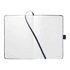 A navy recycled A5 notebook with lined pages and a black ribbon marker, featuring a bookmark.