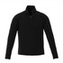 A black men's quarter-zip polar fleece jumper with a logo on the chest.