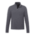 A grey quarter-zip jacket with long sleeves, featuring a collar and a small logo on the chest.